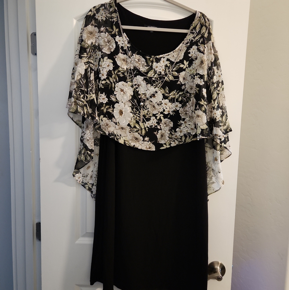 Glamour Black Dress with Cream Floral Overlay